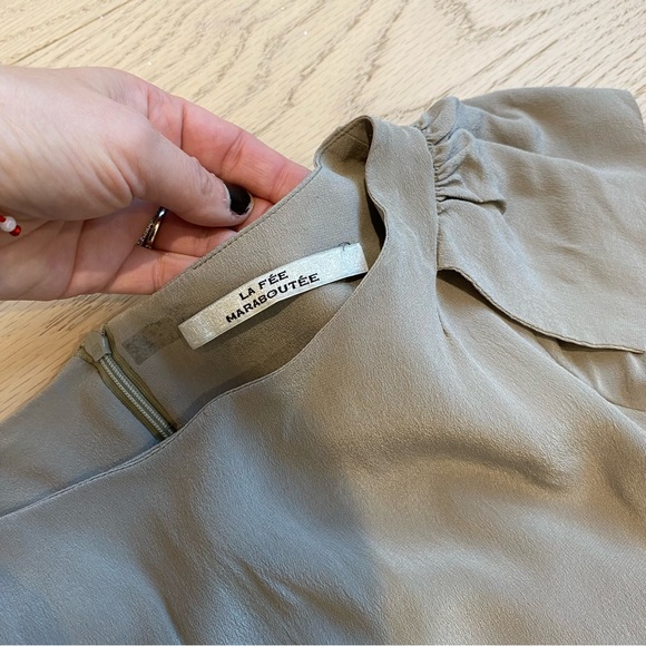 La Fee Maraboutee Silk Dress, Taupe, Shoulder Detail, Mini, Women's (US S) - Picture 9 of 10